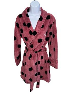 Women’s Victoria Secret Pink w/ Black Polka Dots Plush Bath Robe - XS